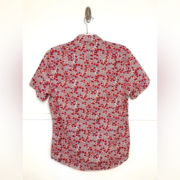 J. Crew Mercantile Flex Red Micro Floral Printed Button Up Short Sleeve Shirt - Picture 5 of 9